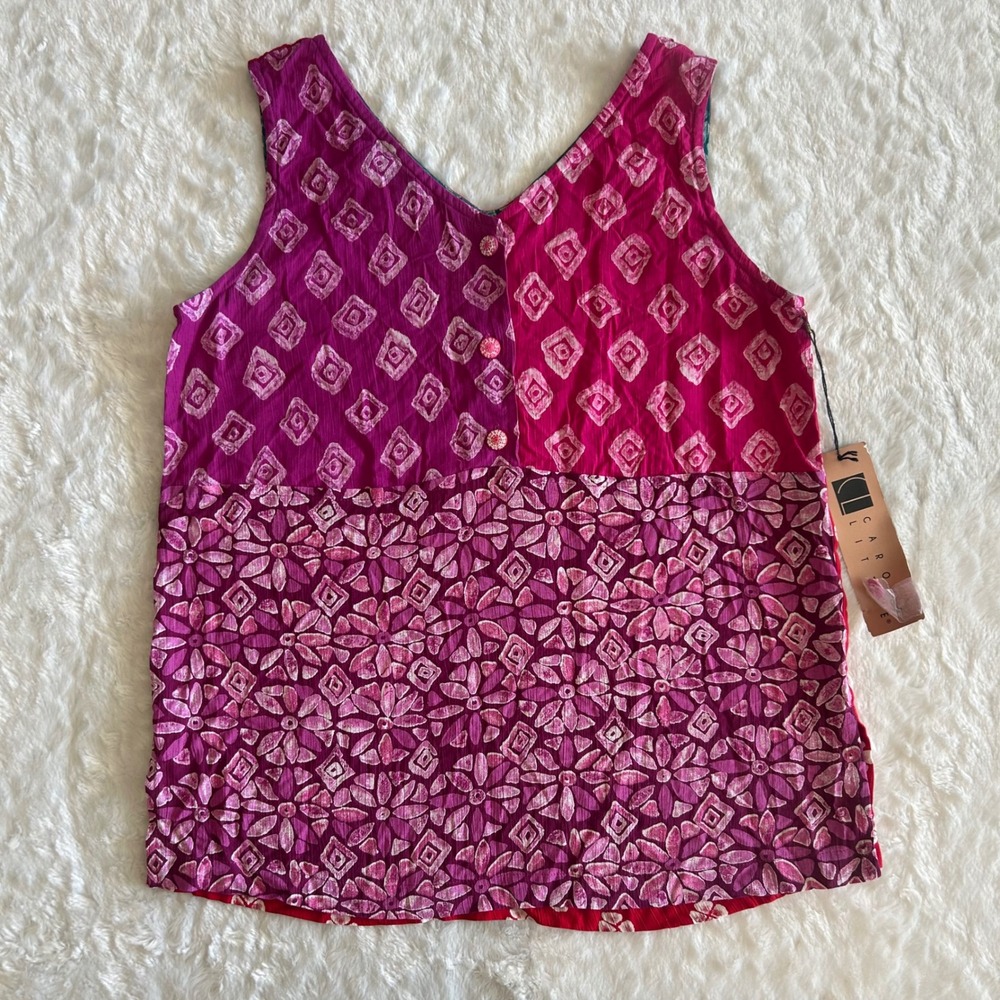 VTG 90s Carole Little Patchwork Sleeveless Top Womens 8 NWT Rayon Gauze Boho